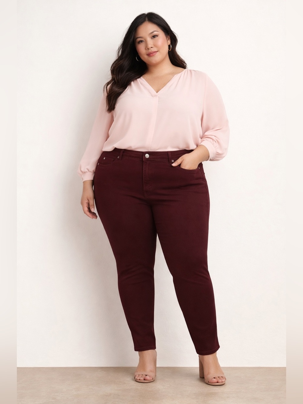 Avenue Stretch Skinny Denim Maroon Size 24 Quiet Luxury Coastal Cowgirl Y2K